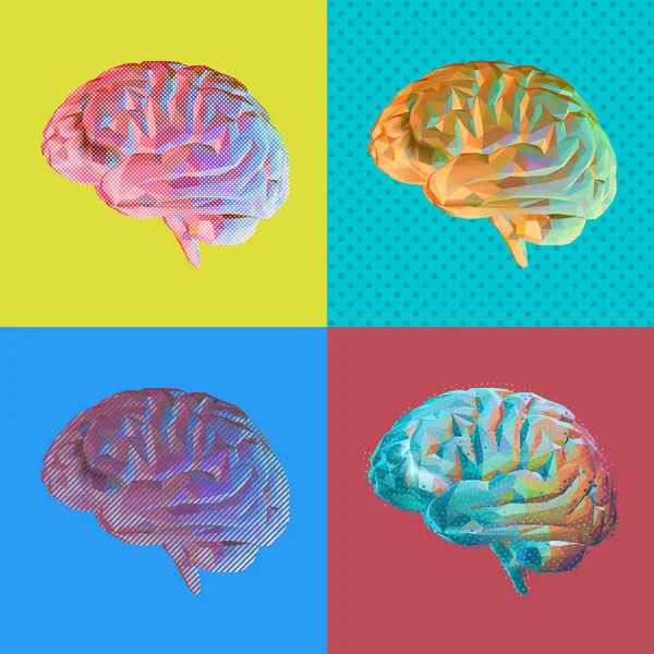 Färgglada Polygonal hjärna i popkonst stil — Stock vektor