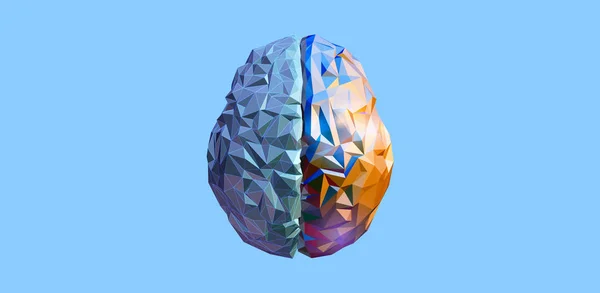 Barevný trojúhelník polygonální mozek izolovaný na modrém pozadí — Stockový vektor