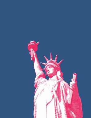 Mavi Bg kırmızı ve beyaz gravür özgürlük illüstrasyon