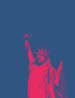 Mavi Bg kırmızı gravür özgürlük illüstrasyon