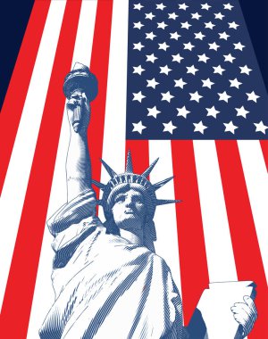 Abd bayrağı Bg ile gravür özgürlük illüstrasyon