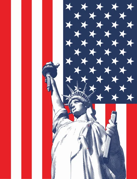 Grabado libertad ilustración con bandera de EE.UU. en blanco BG — Archivo Imágenes Vectoriales