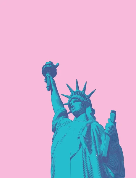 Groene gravure Liberty illustratie geïsoleerd op roze bg — Stockvector