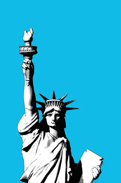 Engraving liberty illustration isolated on blue BG — Stock Vector