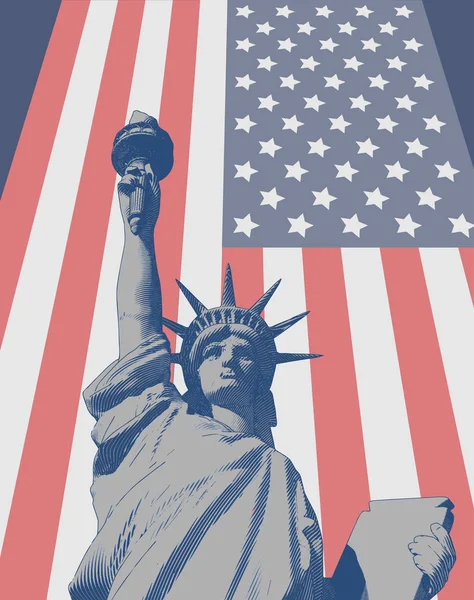 Gravur Freiheit Illustration mit US-Flagge bg — Stockvektor