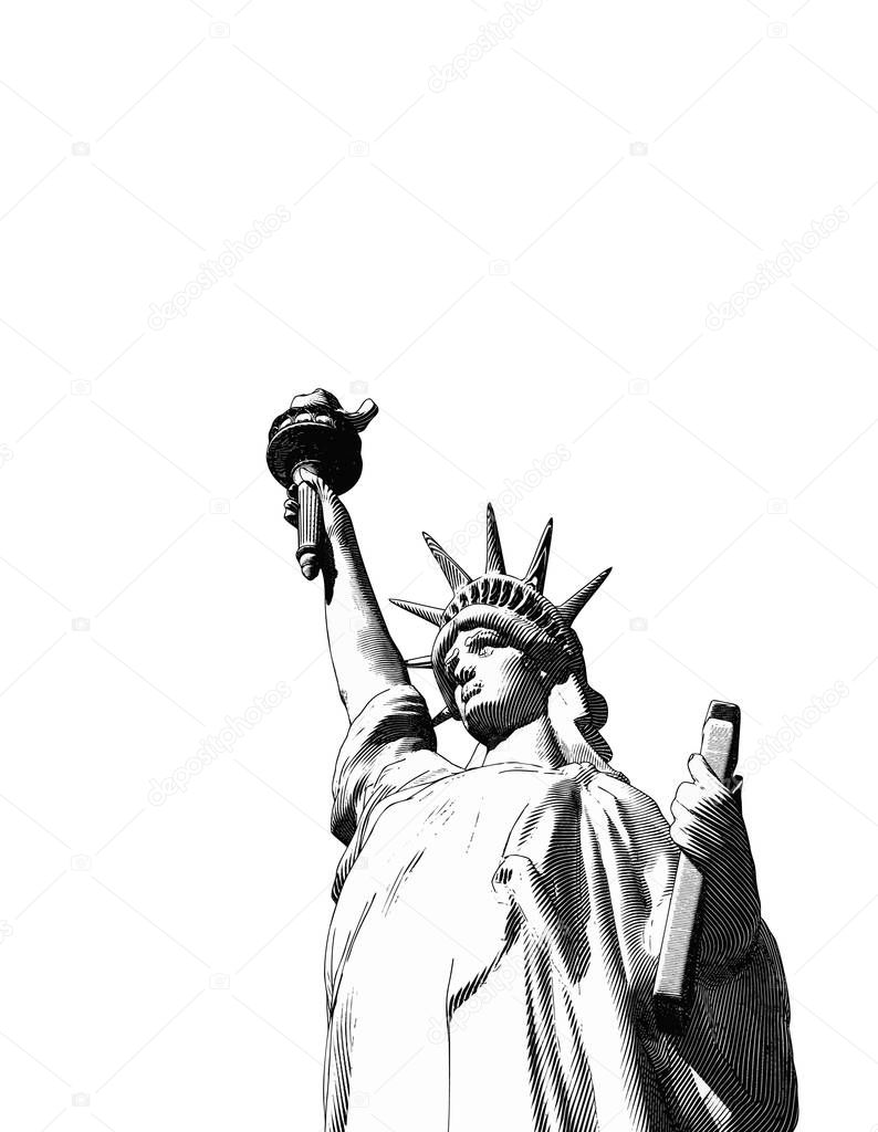 Engraving liberty illustration isolated on white BG