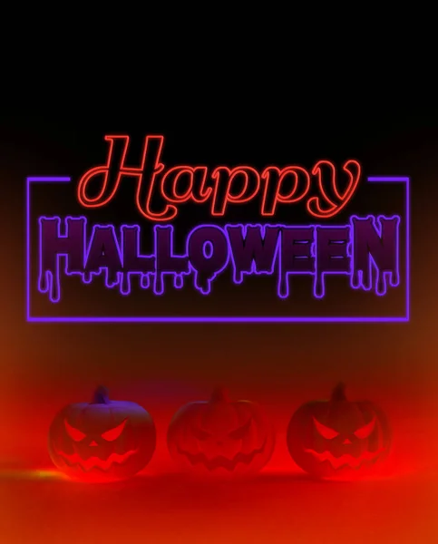 Abóbora Halloween brilhando no texto saudação escura BG — Fotografia de Stock