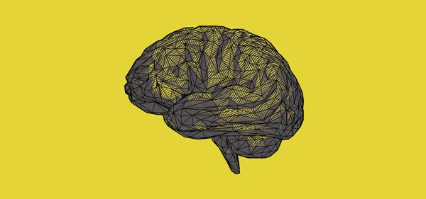 Colorido diseño gráfico cerebral poligonal en amarillo BG — Vector de stock