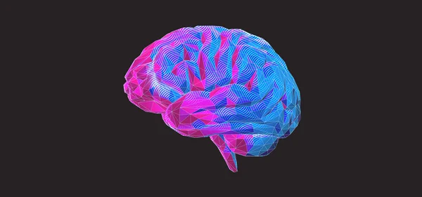 Disegno grafico del cervello poligonale colorato su BG scuro — Vettoriale Stock