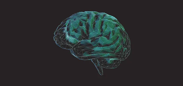 Zielony wielokątny projekt graficzny mózgu na ciemnym BG — Wektor stockowy