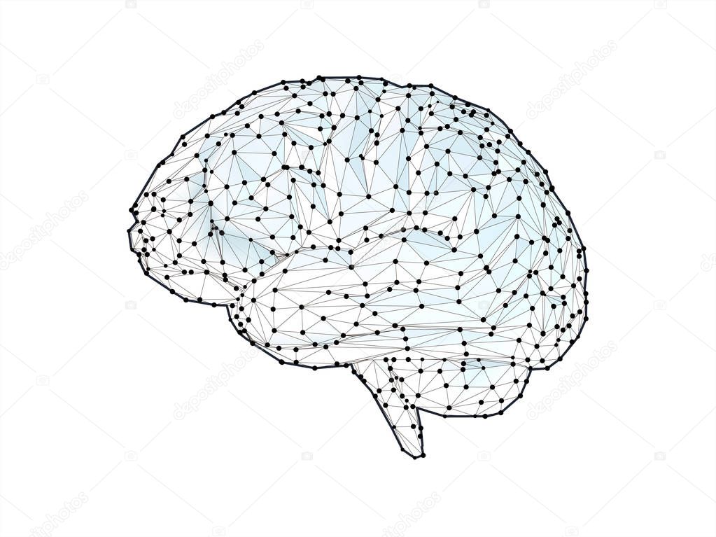 Polygonal brain illustration isolated on white BG