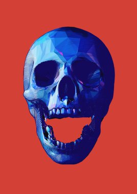 Kırmızı Bg izole gravür düşük poli kafatası vektör illüstrasyon