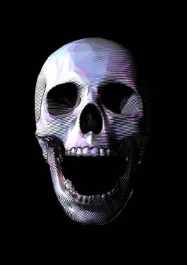 Gravür renkli düşük poli kafatası vektör illüstrasyon izole o