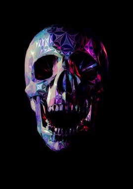 Stilize renkli kafatası illüstrasyon siyah Bg izole