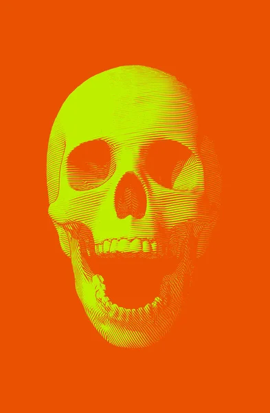 Illustrazione del cranio urlante verde su arancione BG — Vettoriale Stock