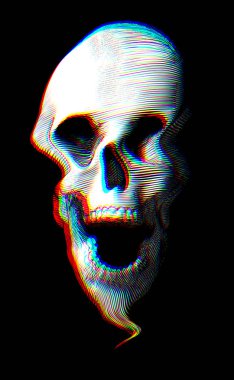 Koyu Bg üzerinde yüzen glitch kafatası illüstrasyon