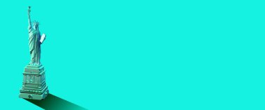 Düşük polimerli Özgürlük Heykeli tam heykel çizimi yeşil arka planda izole edilmiş ve boşluk var.