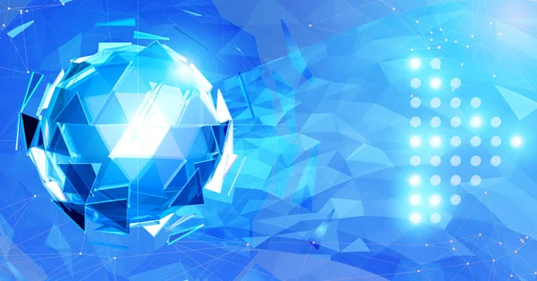 Mavi soyut çokgen üçgen küre, açık mavi poligonal grafik şablon arkaplan üzerinde teknolojinin kavramsal noktaları için parlayan ok noktaları ile şekil kombinasyonu