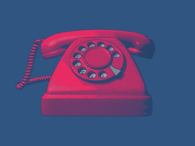 telefon vintage oyma ön görünümü kırmızı renkli koyu mavi arkaplan izole