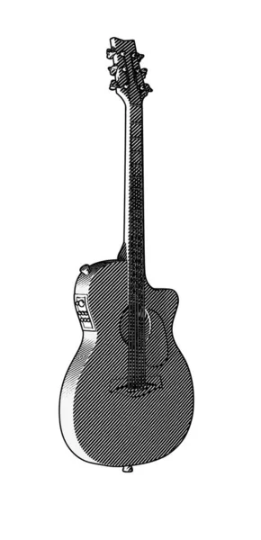 モノクローム ヴィンテージ エングレービング ドローイング白を基調としたエレクトリック アコースティック ギター イラスト — ストックベクタ