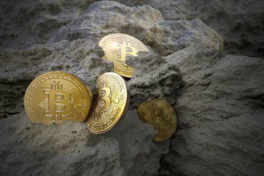 Altın Bitcoin madeni paralar 3 boyutlu görüntüleme kırpma yolu ile paraların geçişini arkaplandan ayırır