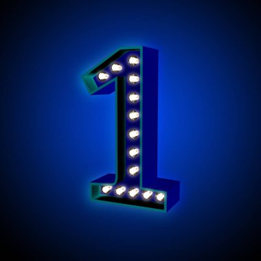 3D görüntüleme retro lambası işareti bir numaralı metin perspektifi görünümü aydınlatma koyu mavi arkaplan üzerinde izole edilmiş ölüm için kırpma yolu herhangi bir arkaplan üzerinde birleştirmeye kesilmiş