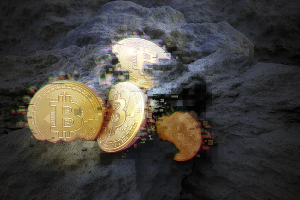 Golden Bitcoin Monedas Minería Representación Ilustración Con Ruta Recorte Separados — Foto de Stock