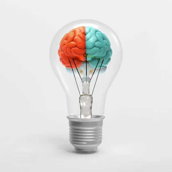 Illustration Rendu Cerveau Humain Avec Cerveau Gauche Droit Intérieur Ampoule — Photo