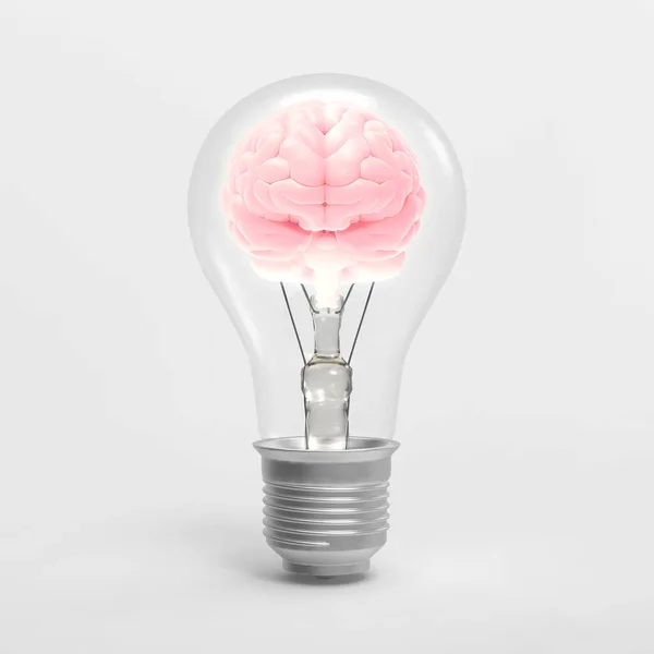 Illustration Rendu Rose Brillant Cerveau Humain Intérieur Ampoule Électrique Isolé — Photo