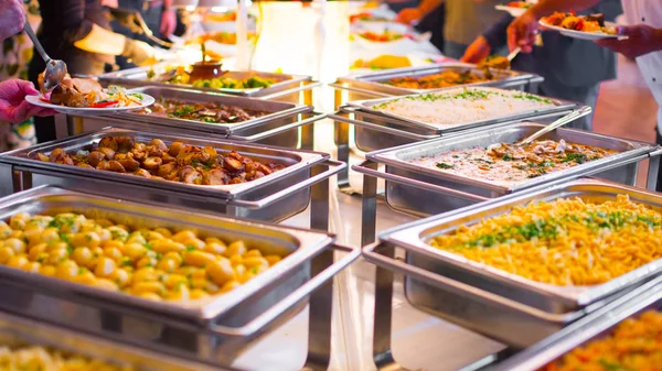 People group catering buffet food indoor in luxury restaurant — Stock Photo, Image