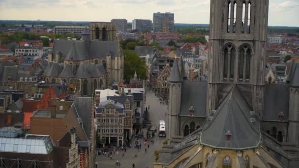 Widok na miasto Gandawa w Belgii od góry — Wideo stockowe