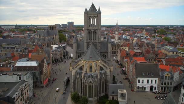 Bélgica Gante vista para a cidade do topo — Vídeo de Stock