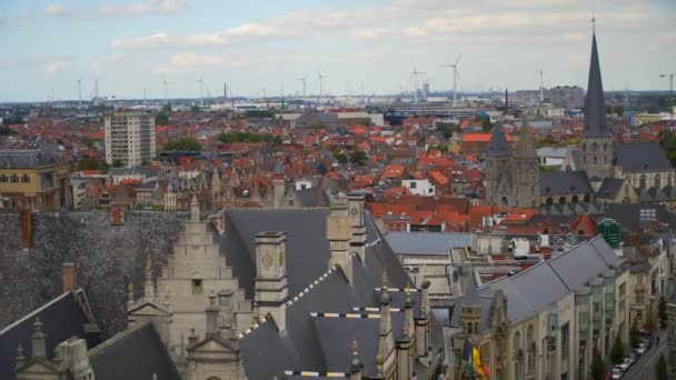 Bélgica Gante vistas a la ciudad desde la cima — Vídeo de stock