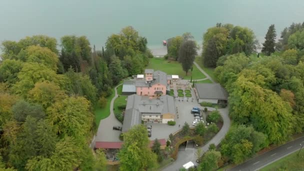 At the lake Starnberger See in Bavaria aerial — Stock Video