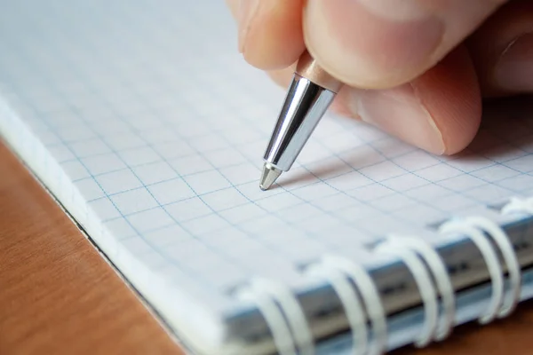 Pen White Notepad Paper Close Man Hand — Stock Photo, Image
