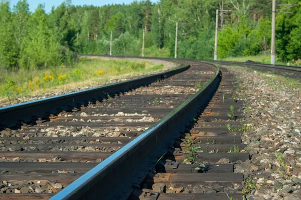 El ferrocarril se adentra en la distancia —  Fotos de Stock