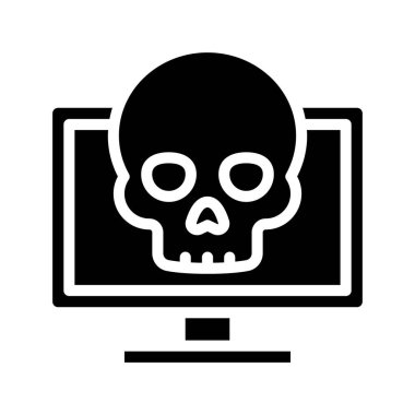 Beyaz arkaplan vektör çiziminde kafatası olan dizüstü bilgisayar