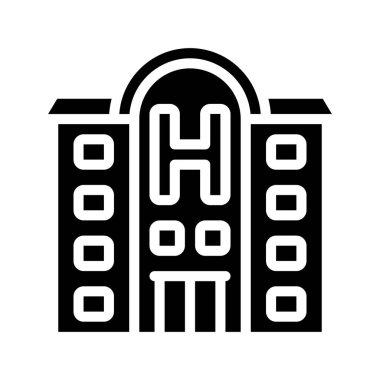 Otel binası ikon vektör illüstrasyonu