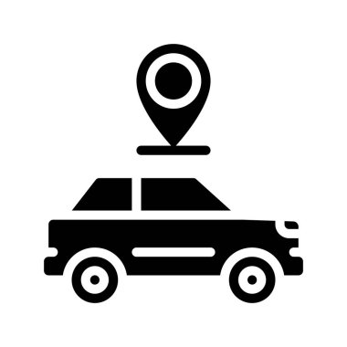 Araba konumu simgesi, vektör illüstrasyonu. Otomobil Gezintisi