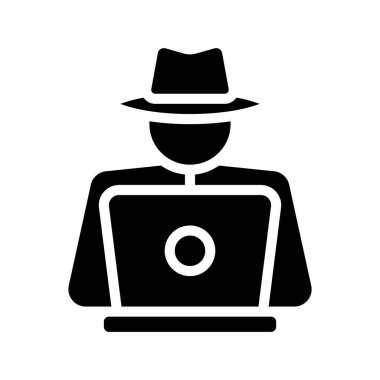 Laptop simgesi, vektör illüstrasyonlu hacker 