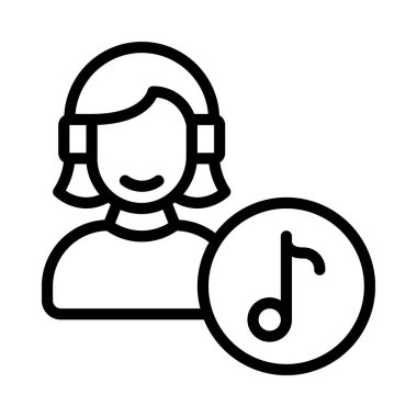 Kadın Müzik Yapımcısı Web simgesi düz tasarım, vektör illüstrasyonu