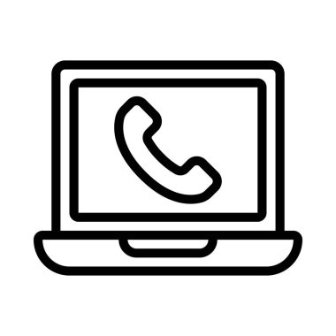 Laptop Telefon Arama simgesi, vektör illüstrasyonu 