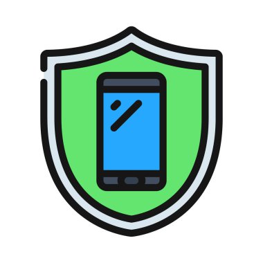 Kalkan simgesi, vektör illüstrasyonlu cep telefonu