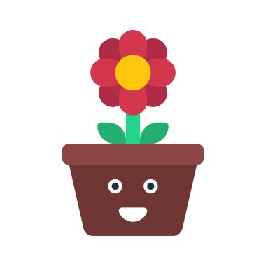 Gülümseyen saksı simgesinde çiçek, vektör illüstrasyonu