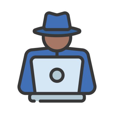 Laptop simgesi, vektör illüstrasyonlu hacker 