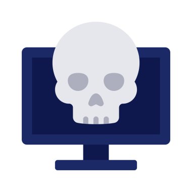 Beyaz arkaplan vektör çiziminde kafatası olan dizüstü bilgisayar