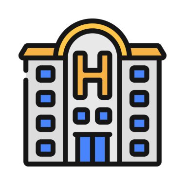 Otel binası ikon vektör illüstrasyonu