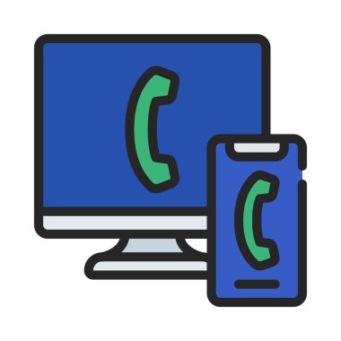 Bilgisayara Telefon Arama simgesi, vektör illüstrasyonu 