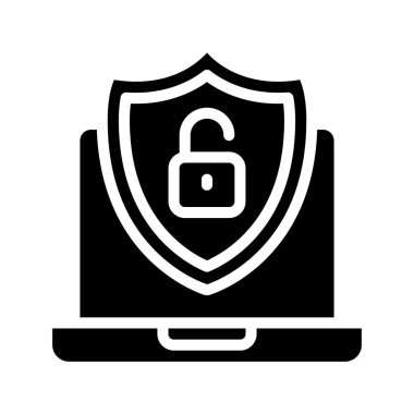 Laptop Güvenlik Kalkanı basit simgesi, vektör illüstrasyonu