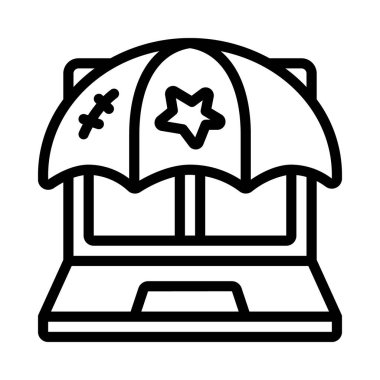 Hasarlı Laptop Koruma simgesi, vektör illüstrasyonu 